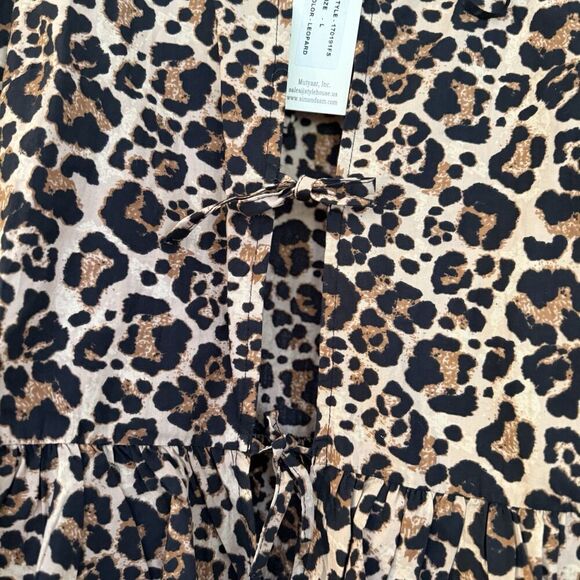 Sim & Sam Leopard Print Babydoll Peplum Tie Front Long Puff Sleeve Boho Top NWT - Picture 5 of 6